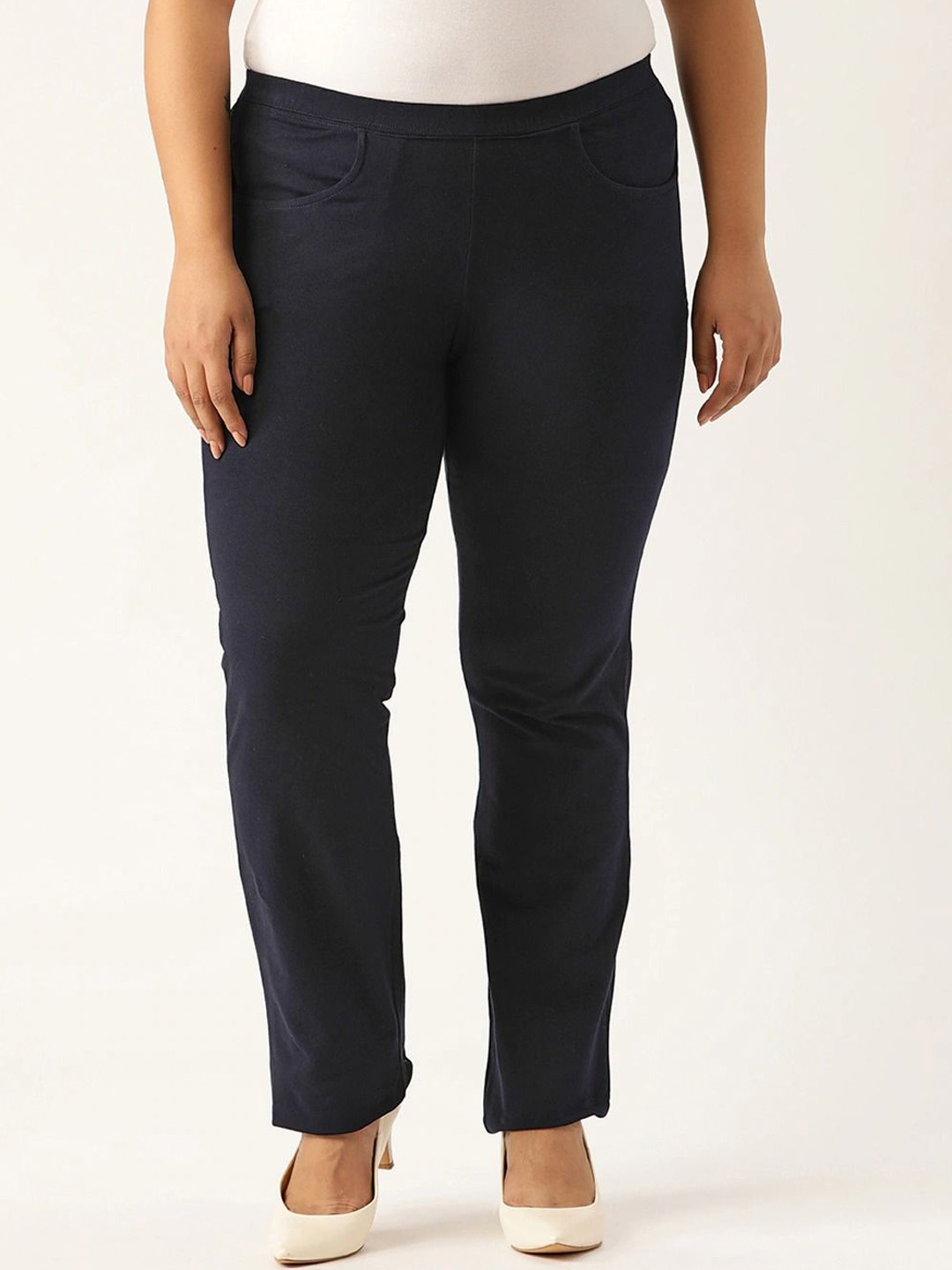 

theRebelinme Women Plus Size Relaxed High-Rise Trousers, Navy blue