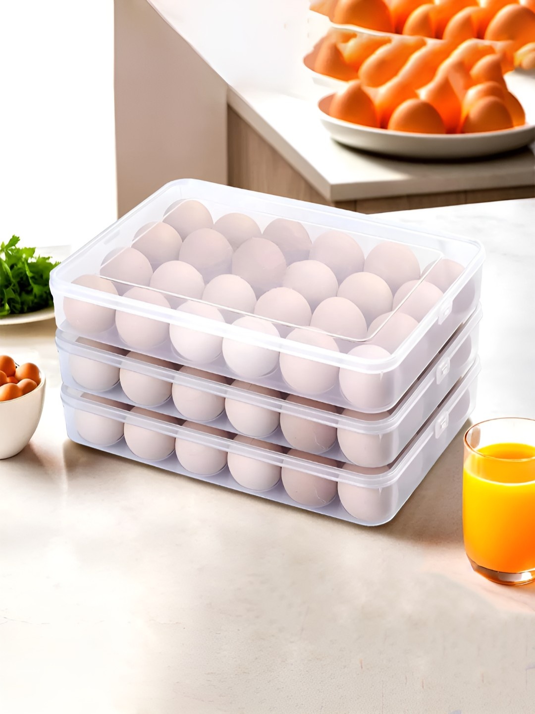 

Kuber Industries Transparent Pack of 3 Storage 24 Eggs Keeper