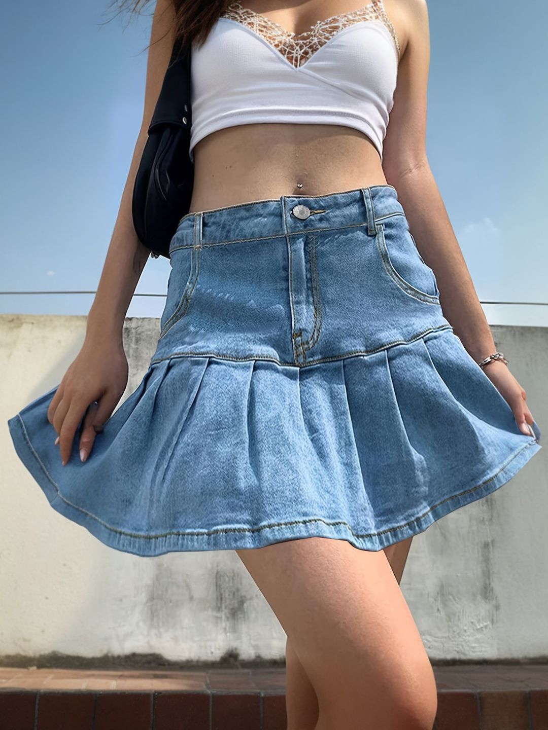 

StyleCast Women Denim Flared Mini Skirts, Blue