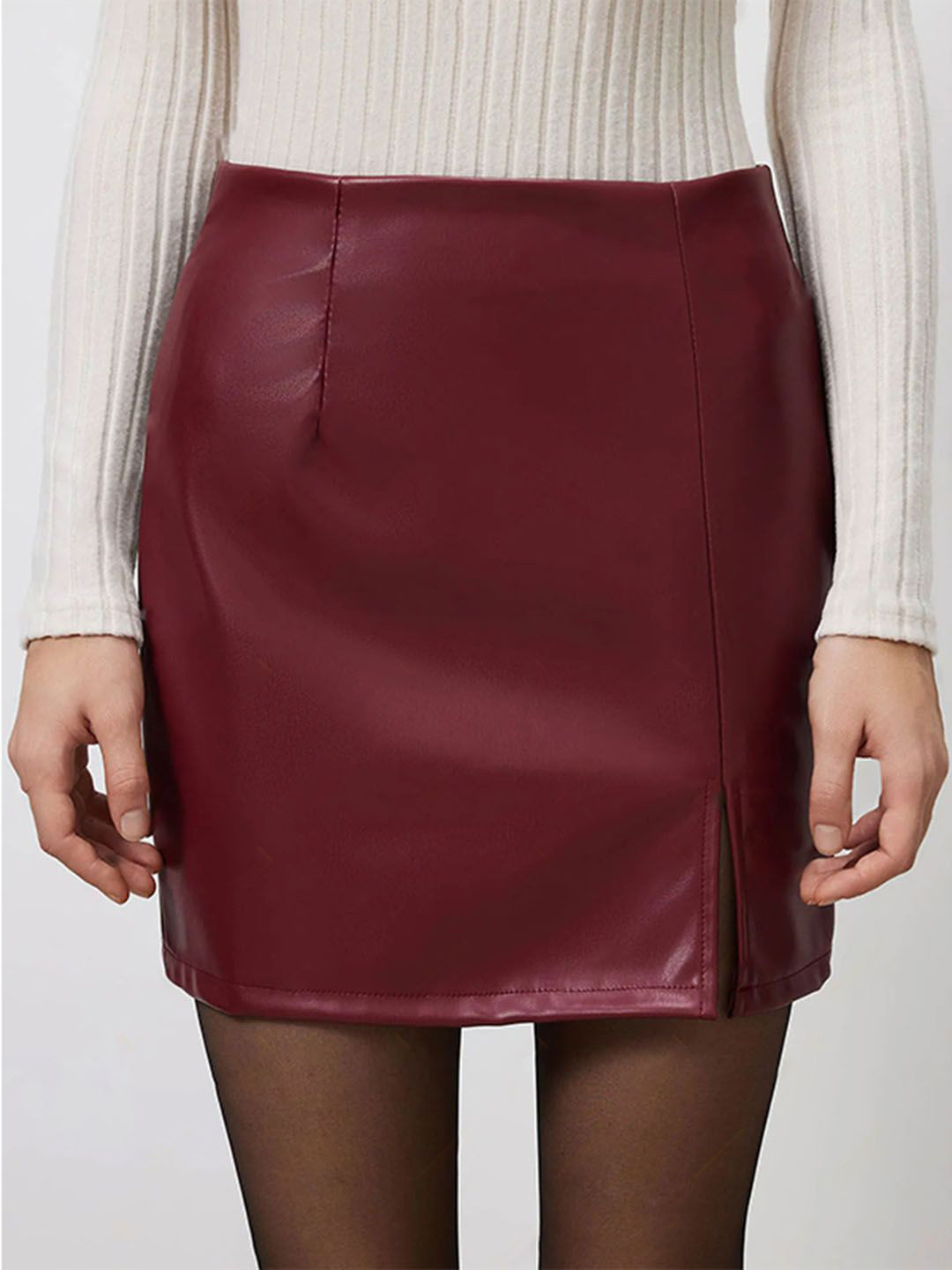 

StyleCast Women Faux Leather A-Line Mini Skirts, Maroon