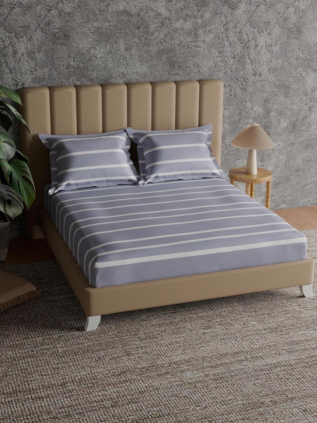 

Himeya Lavender & White Striped Pure Cotton 144 TC King Bedsheet Set 2.50 m x 2.25 m