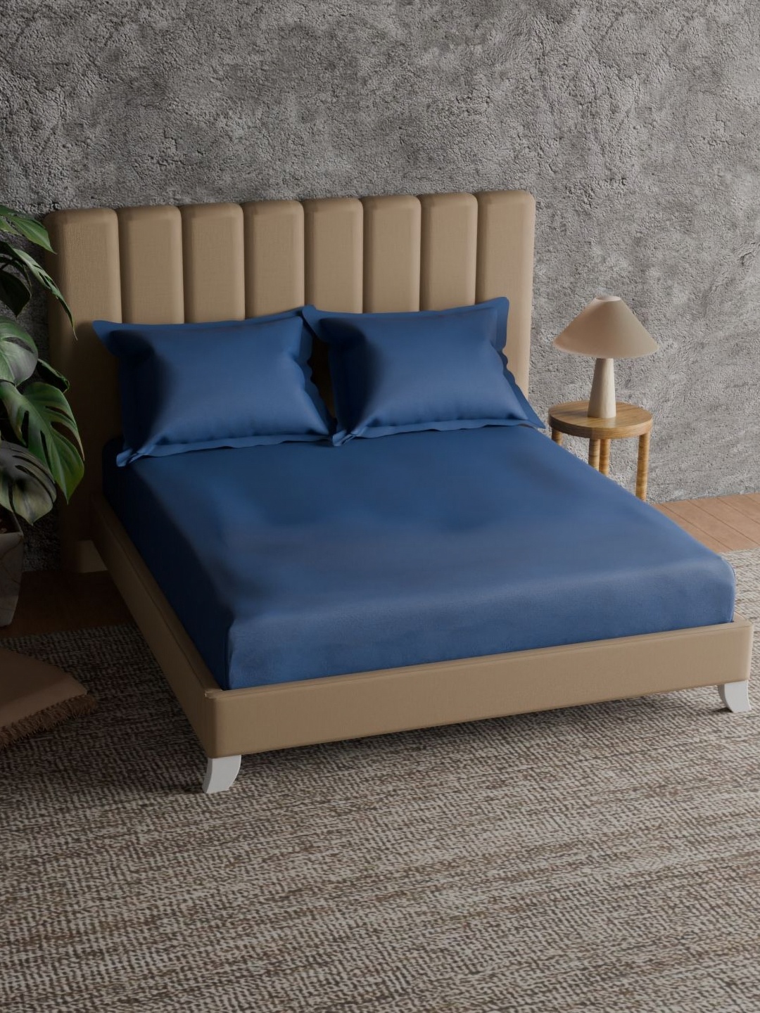 

Himeya Blue Pure Cotton 152 TC King Bedsheet Set 2.50 m x 2.25 m, Navy blue