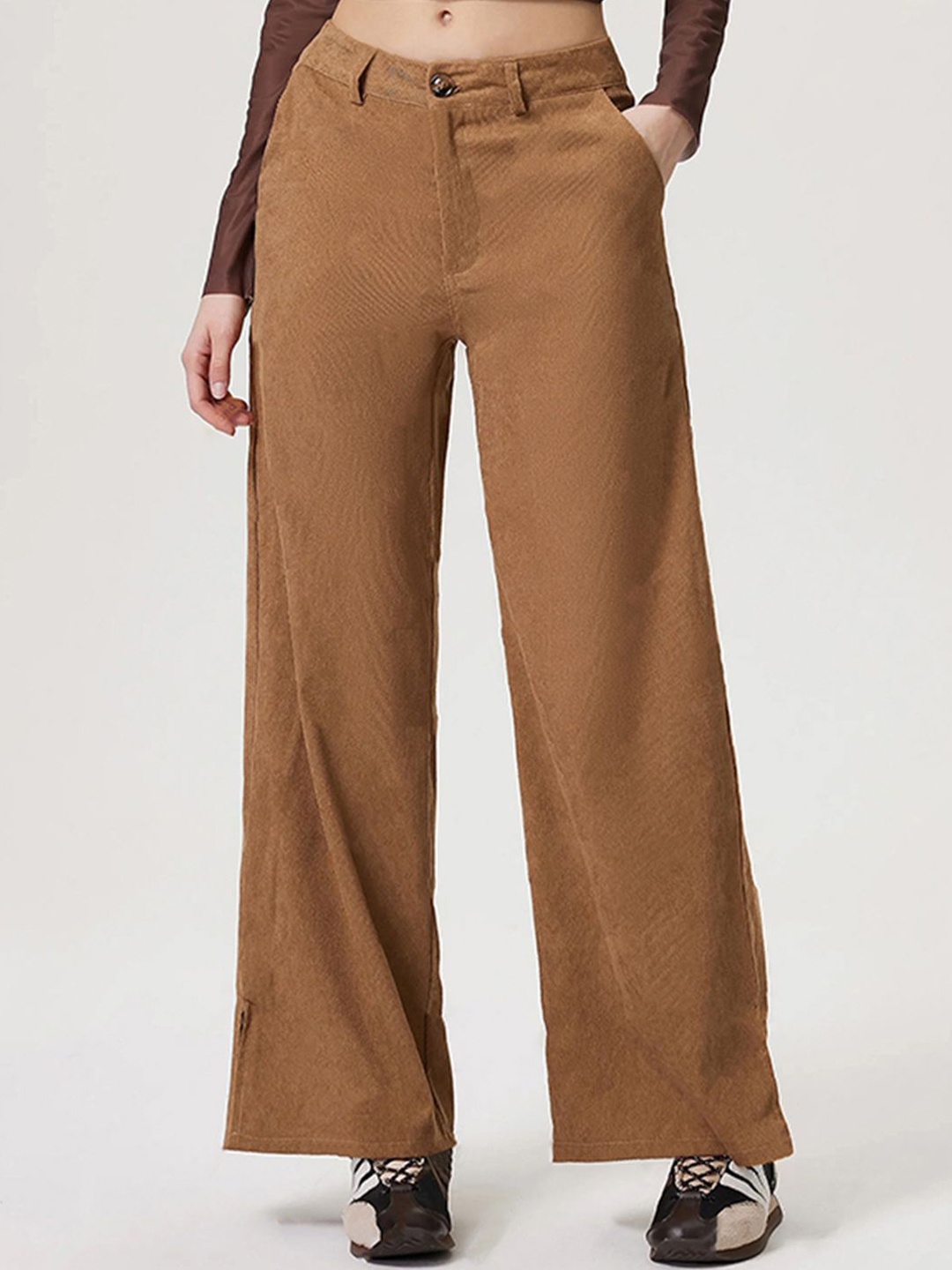 

StyleCast Women Mid-Rise Flared Trousers, Khaki