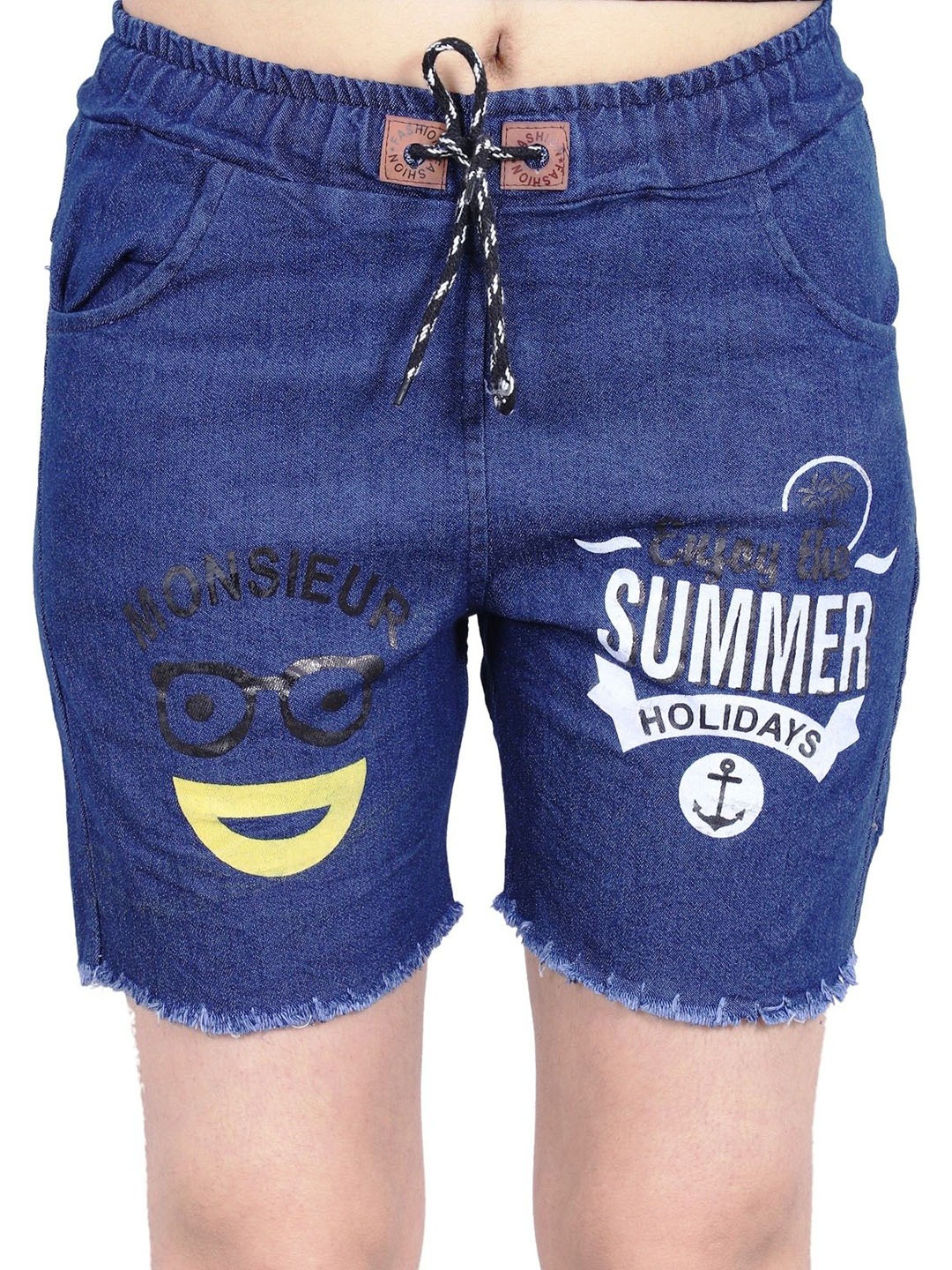 

FABS COLLECTION Girls Printed Denim Shorts, Blue