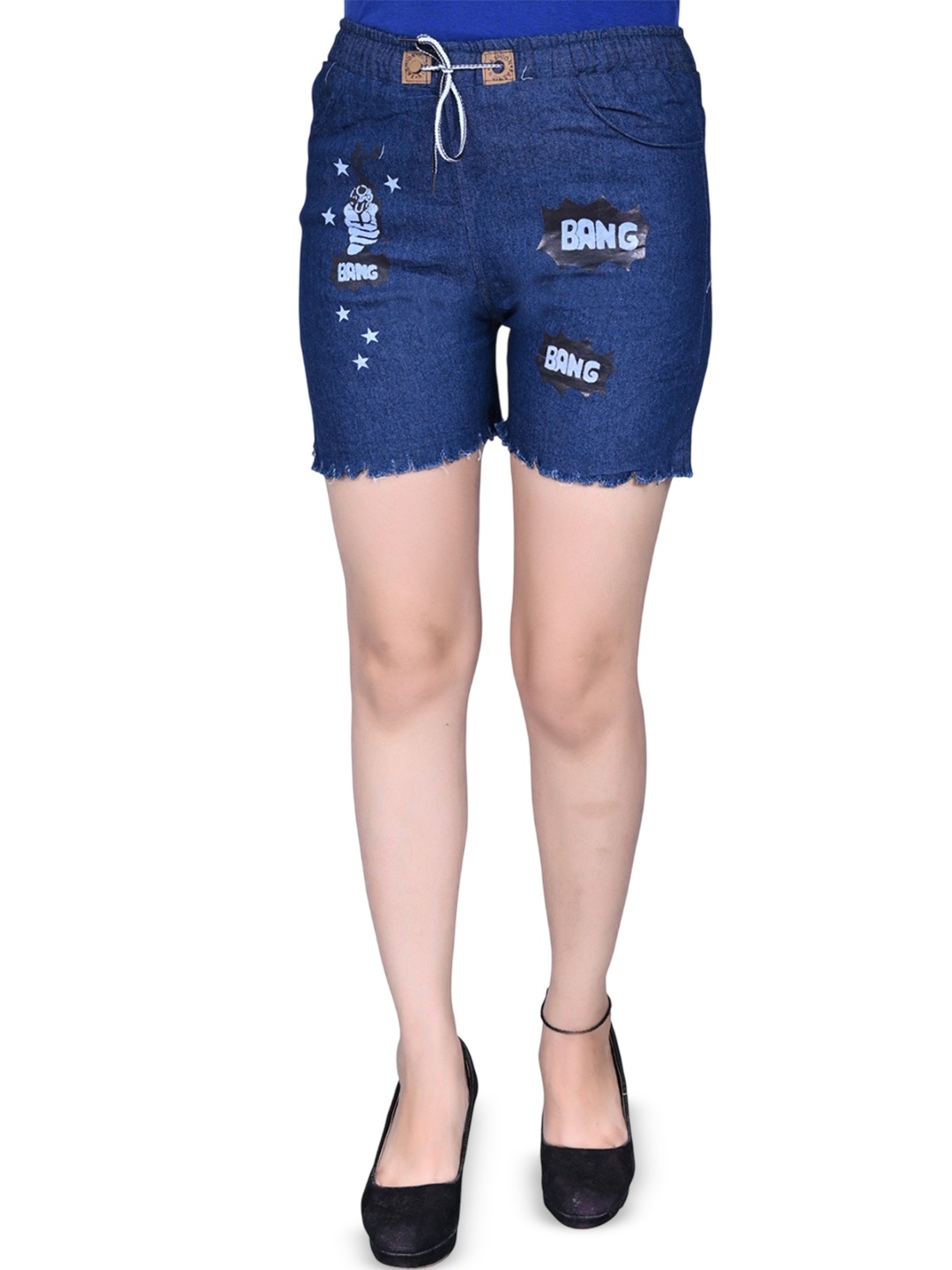 

FABS COLLECTION Girls Printed Mid-Rise Denim Shorts, Blue