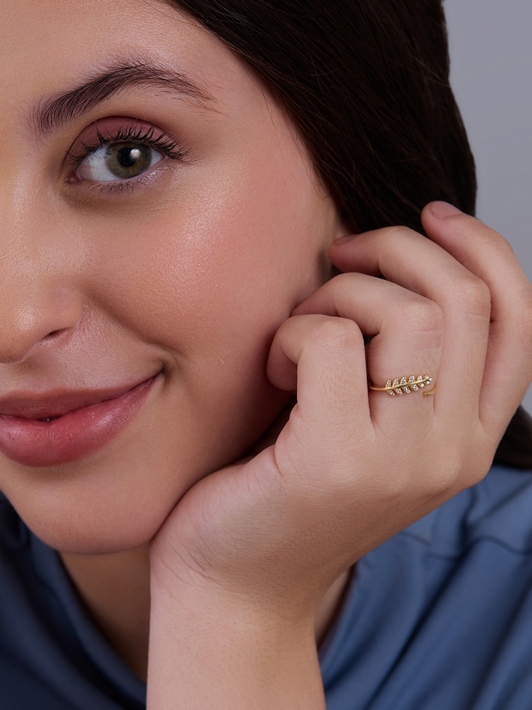 

Kushal's Fashion Jewellery Sterling Silver Gold-Plated CZ Studded Adjustable Finger Ring