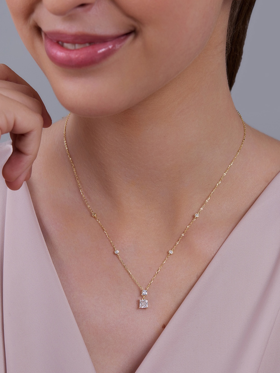 

Kushal's Fashion Jewellery 92.5 Pure Silver Gold-Plated Cubic Zirconia Stone Studded Chain