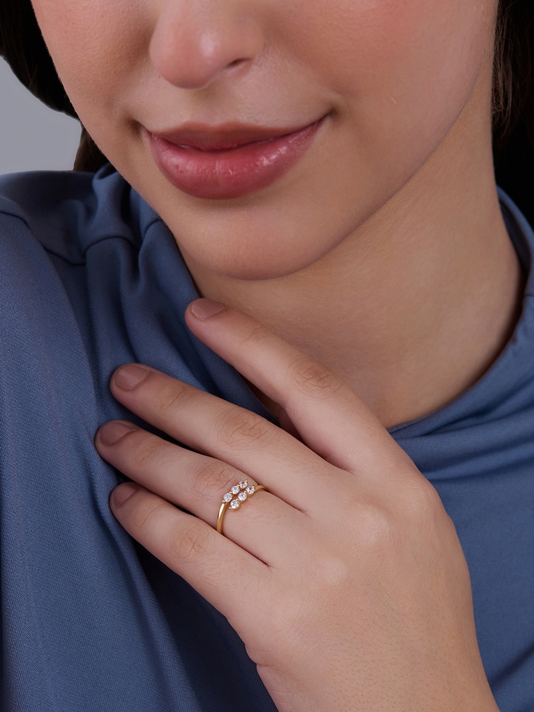 

Kushal's Fashion Jewellery Sterling Silver Gold-Plated CZ Studded Adjustable Finger Ring