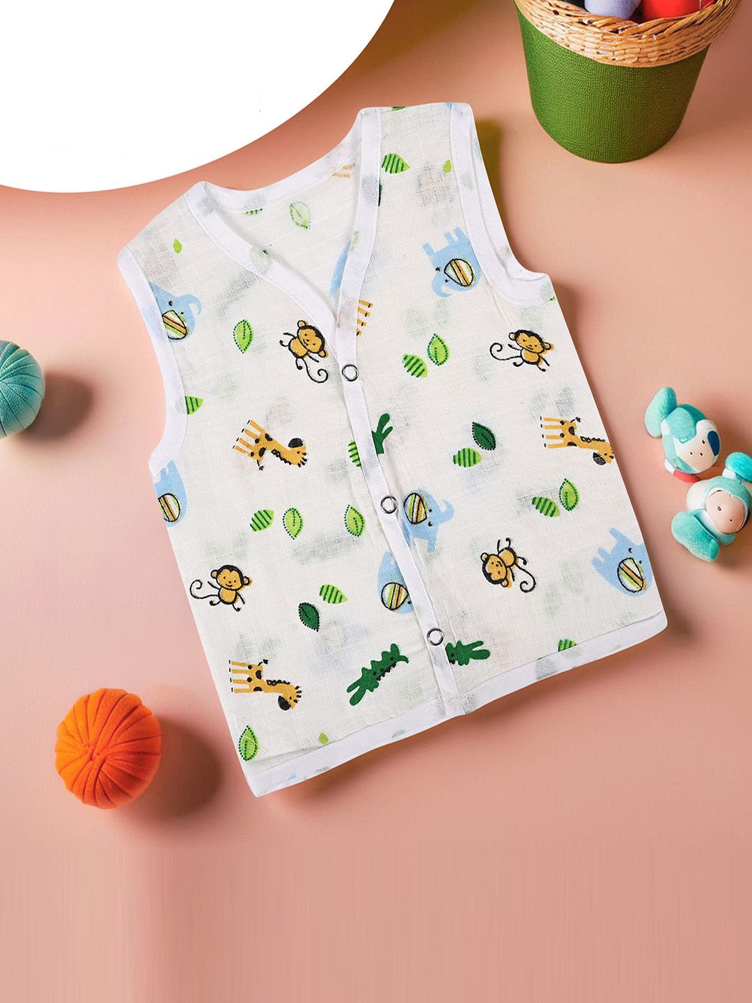 

Kuber Industries Infants Pack of 5 Cotton New Born Baby Jhablas Cut Sleeves-Large White