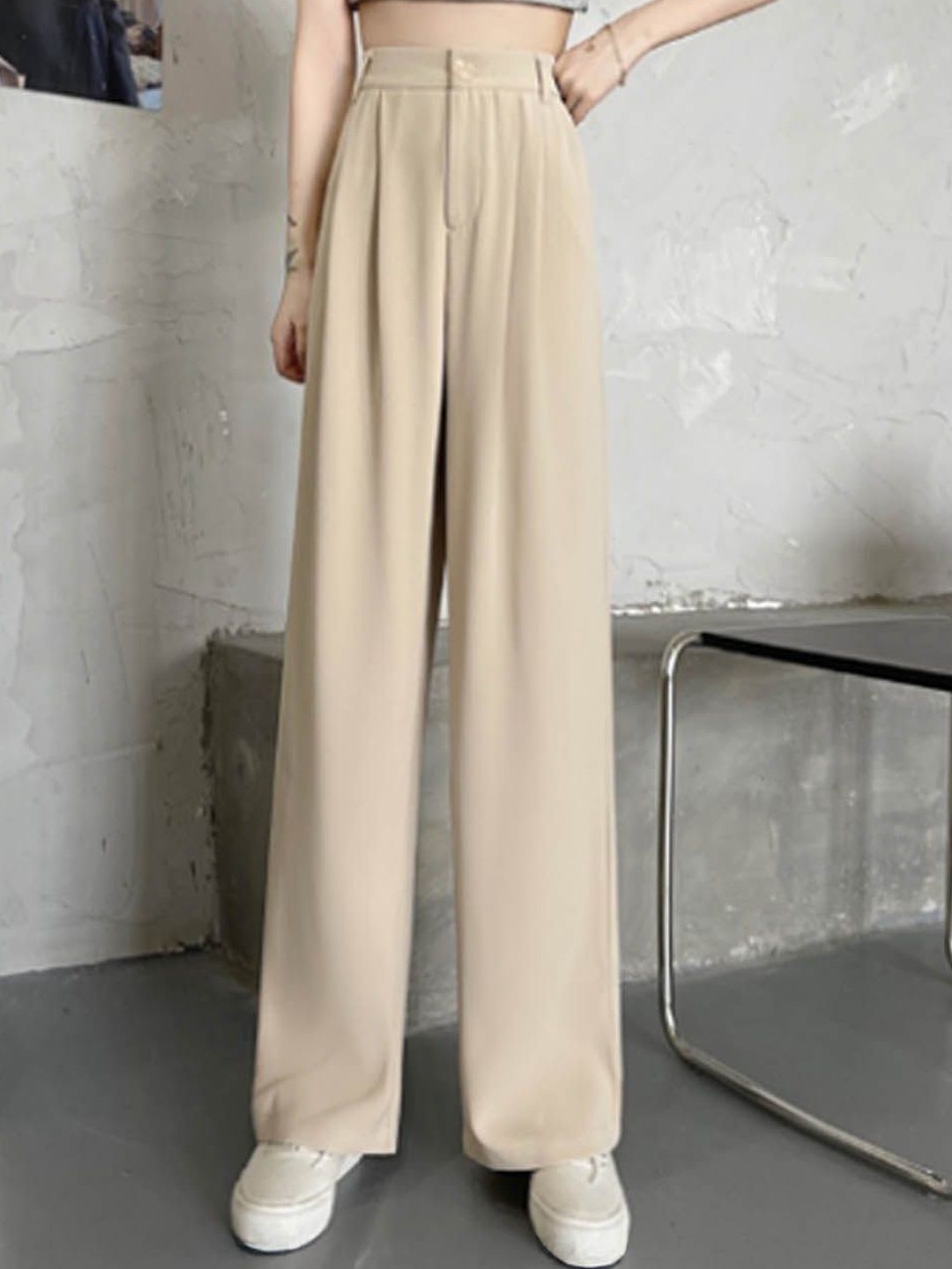 

StyleCast Women Regular Fit Mid-Rise Pleated Trousers, Beige