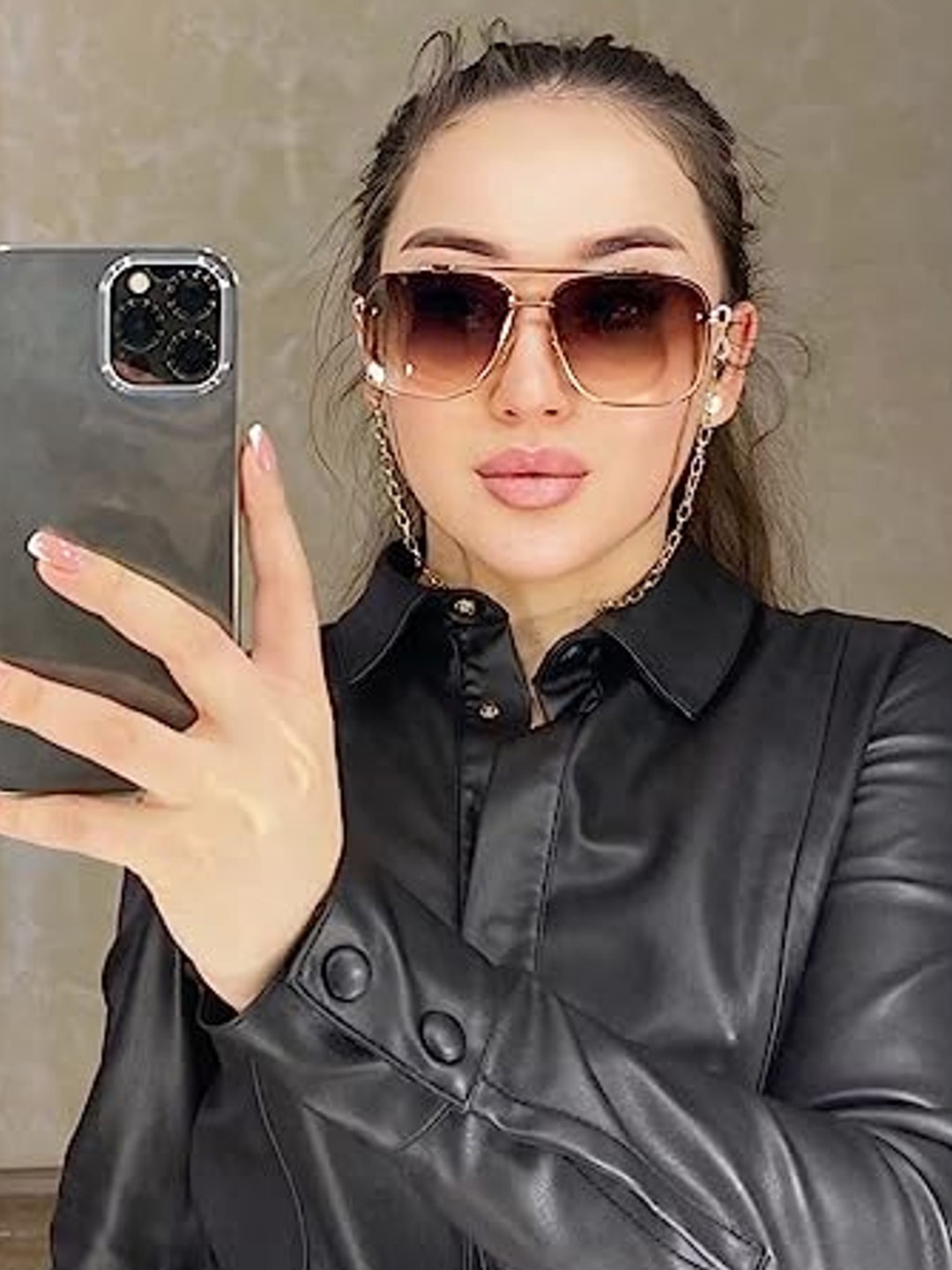 

RICH CLUB Unisex Square Sunglasses with Polarised Lens RIMLESS SUNGLASS, Black