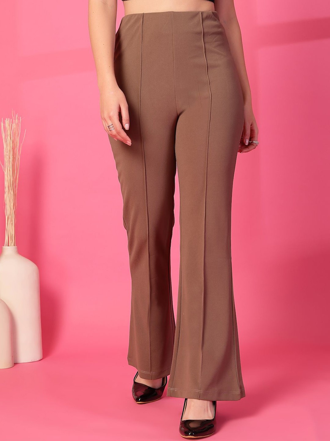 

plusS Women Pleated Trousers, Brown