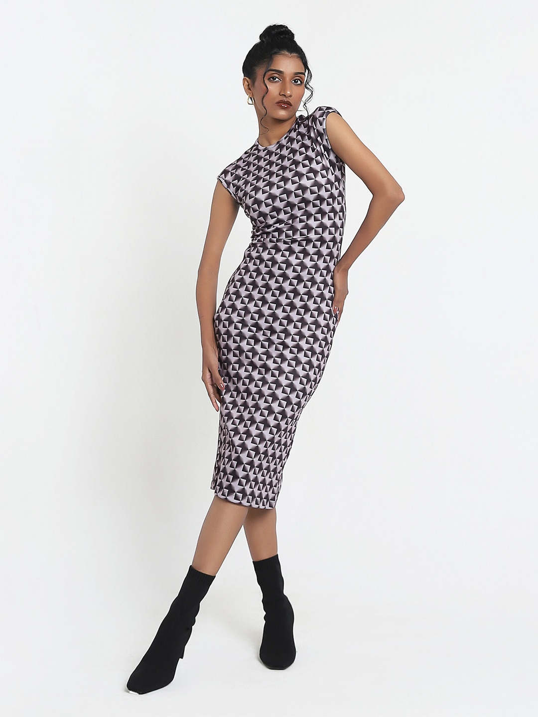 

Matsze Illusionist Printed Bodycon Midi Dress, Black