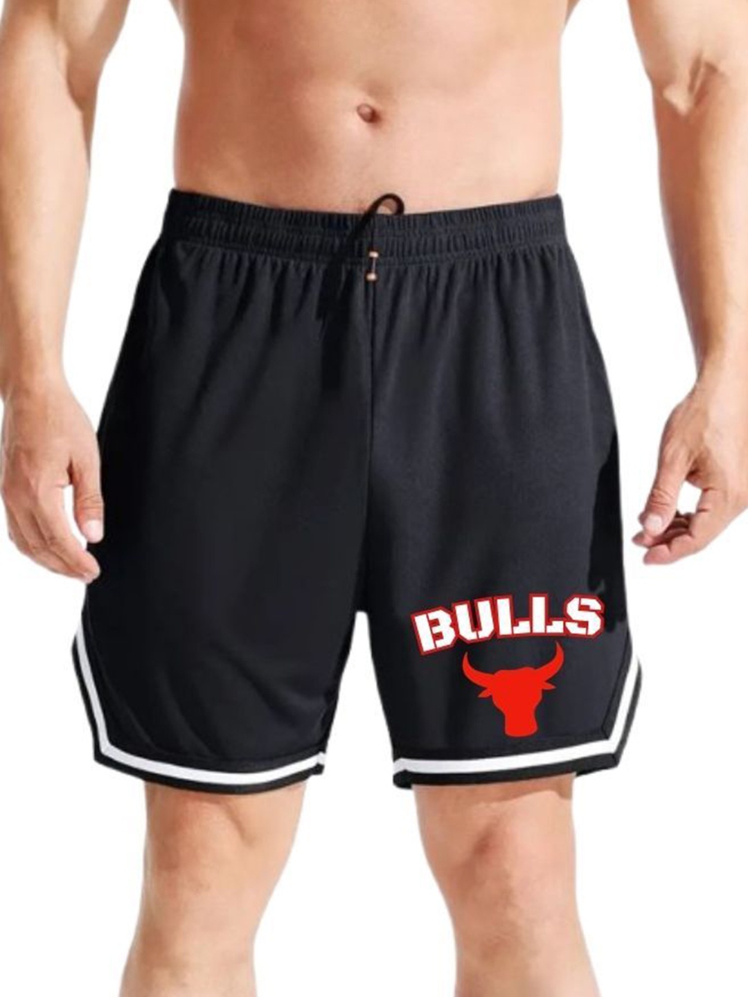 

MASCARI Men Colourblocked Printed High-Rise Training or Gym Sports Shorts, Black