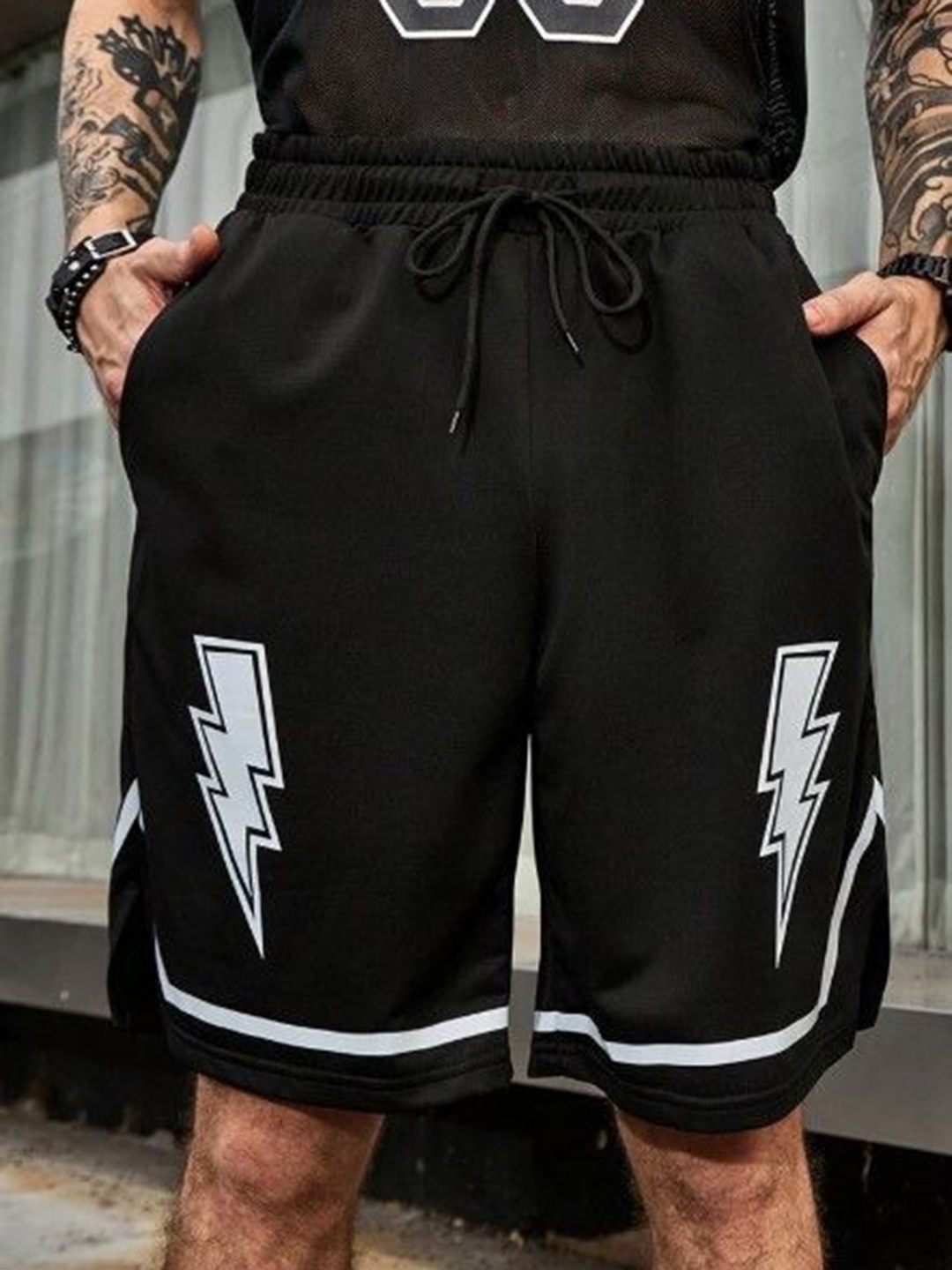 

MASCARI Men Printed High-Rise Training or Gym Sports Shorts, Black