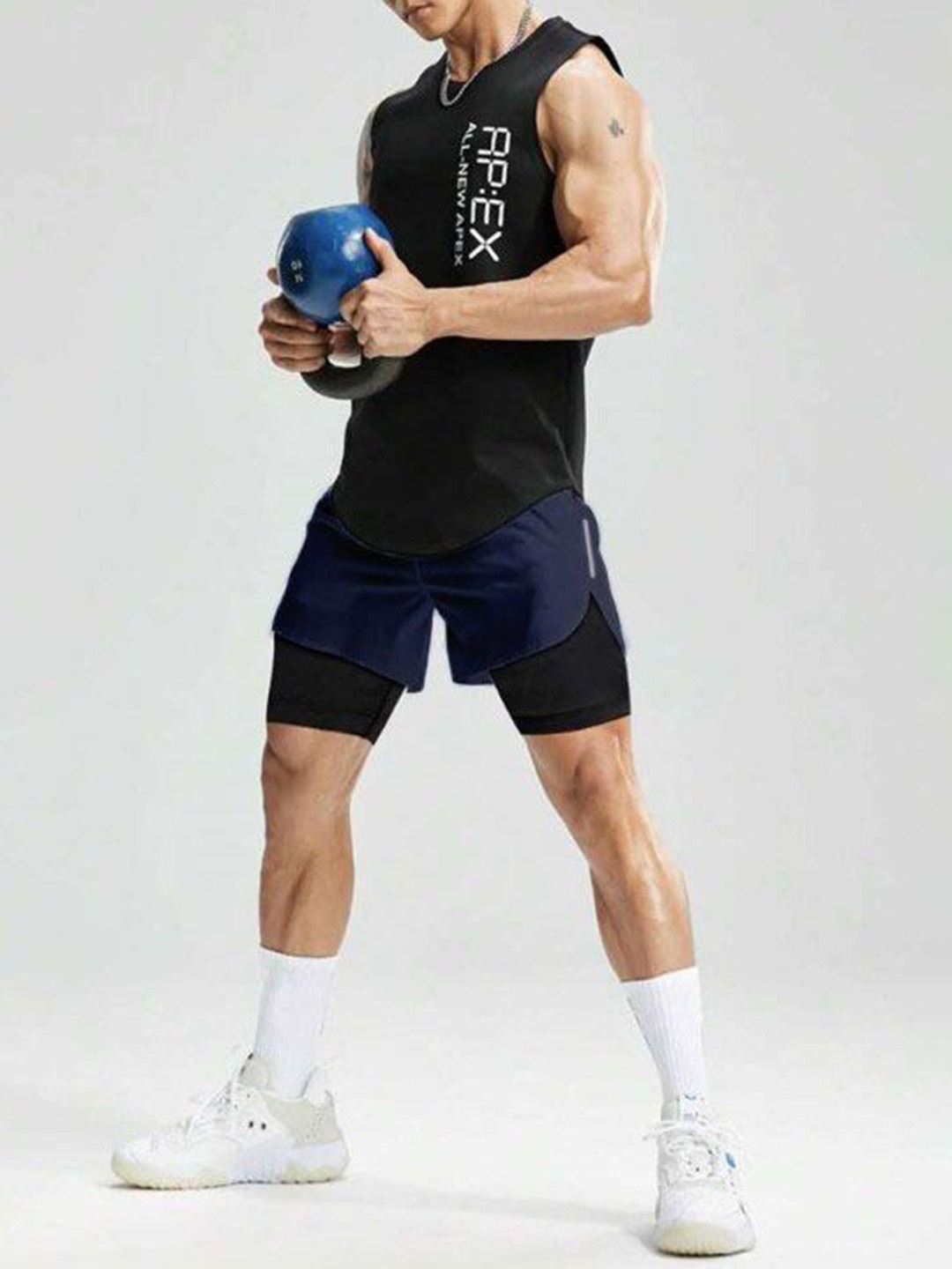 

MASCARI Men High-Rise Training or Gym Sports Shorts, Navy blue