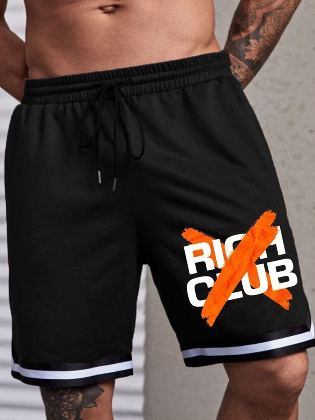 

MASCARI Men Printed High-Rise Dri-FIT Training or Gym Sports Shorts, Black