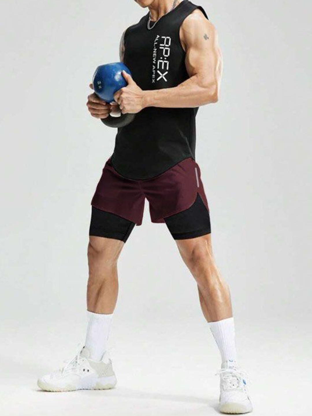 

MASCARI Men High-Rise Training or Gym Sports Shorts, Maroon