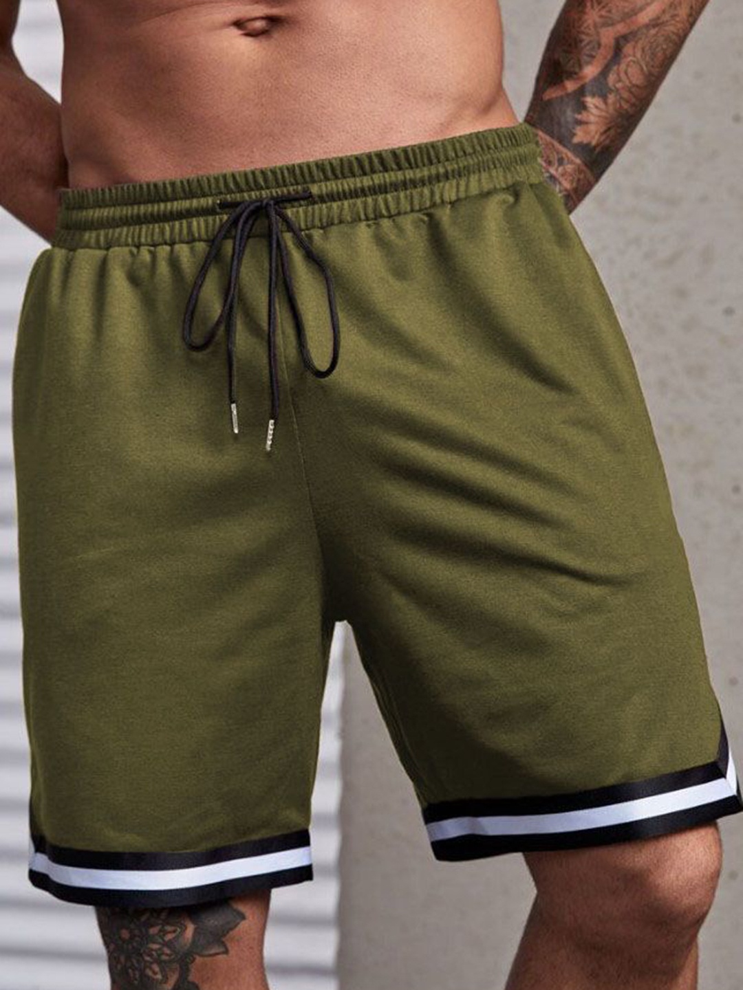 

MASCARI Men High-Rise Training or Gym Sports Shorts, Olive