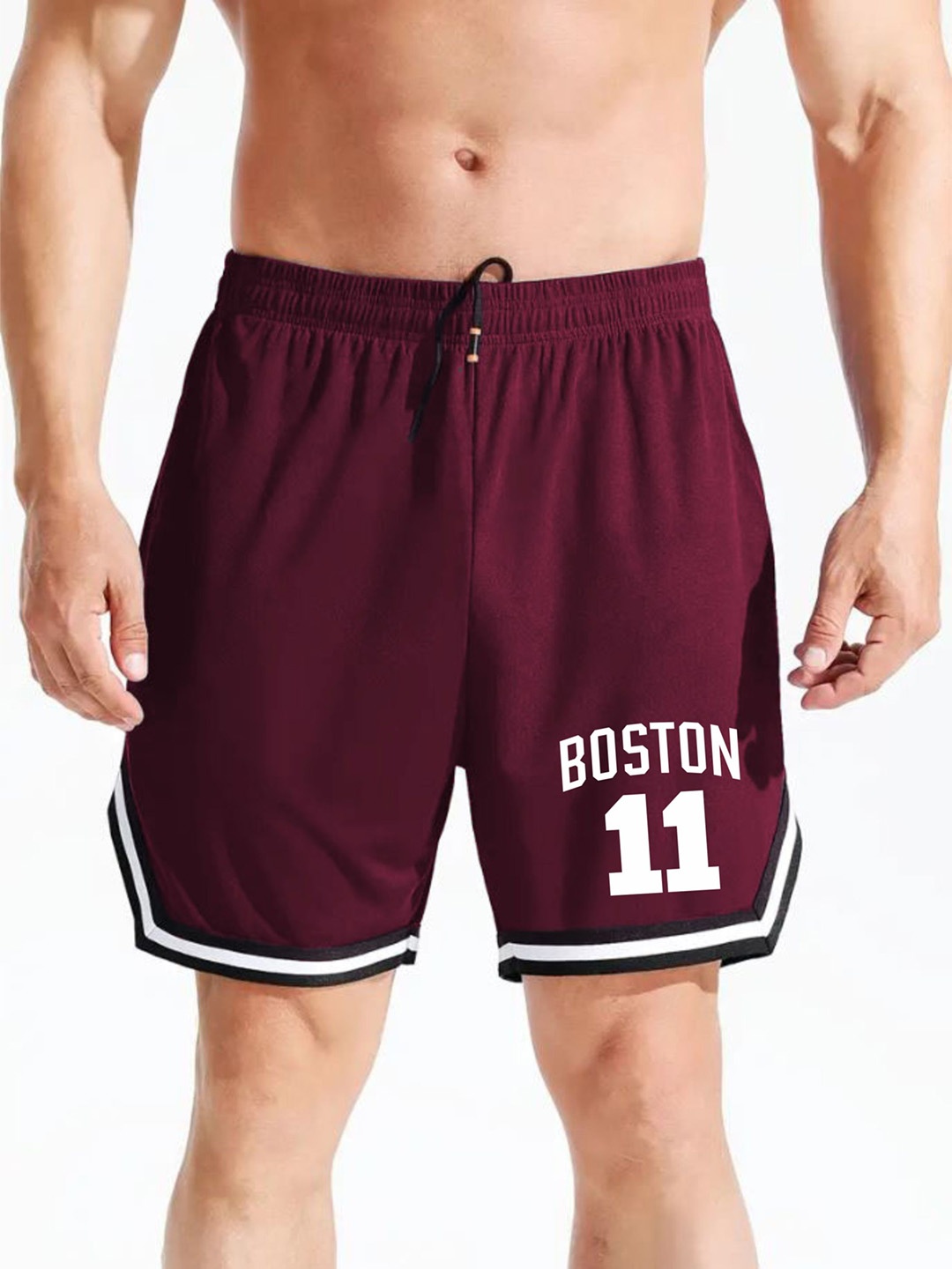 

MASCARI Men Typography Printed Low-Rise Training or Gym Dri-FIT Sports Shorts, Burgundy