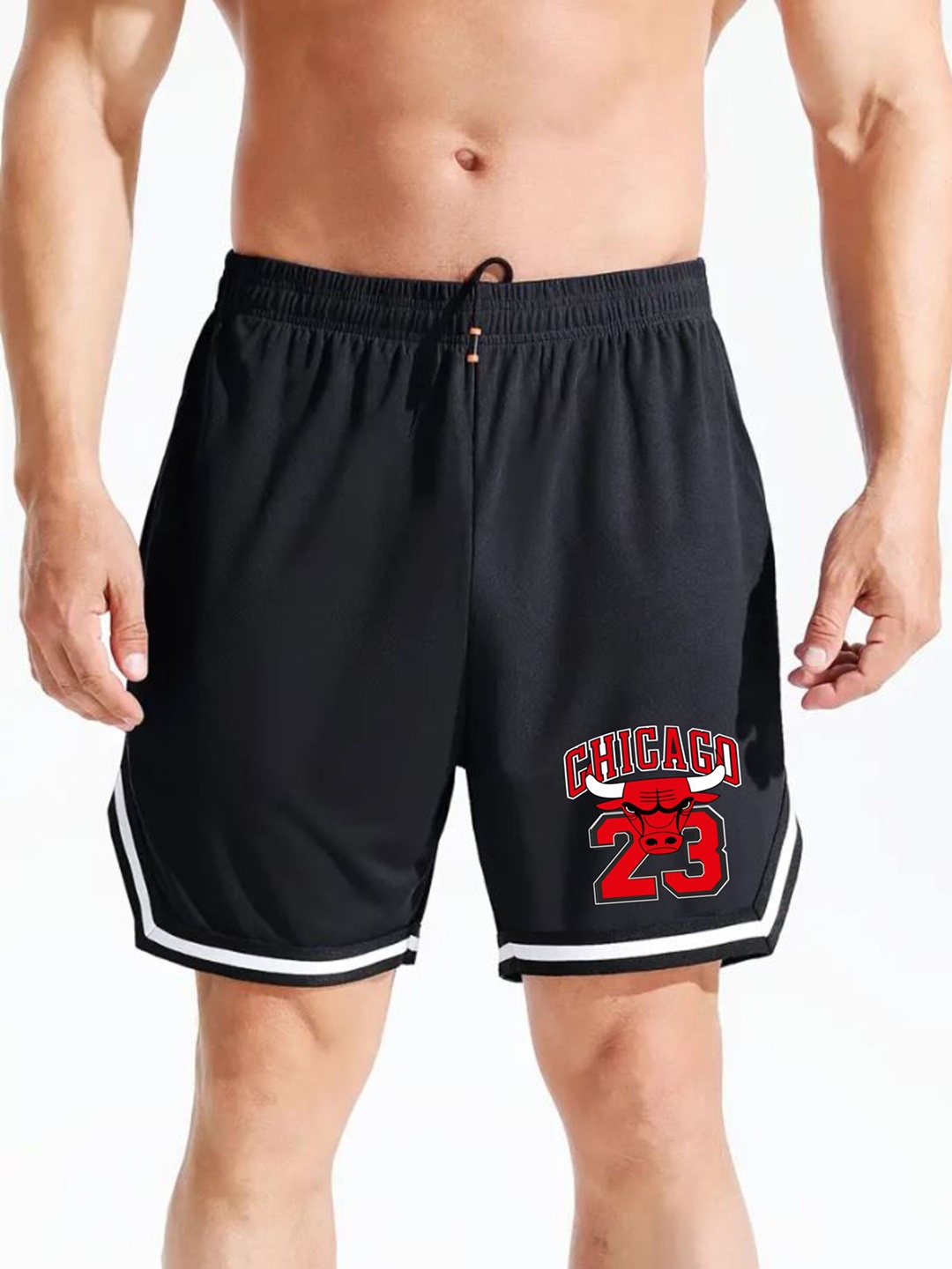

MASCARI Men Printed High-Rise Training or Gym Sports Shorts, Black