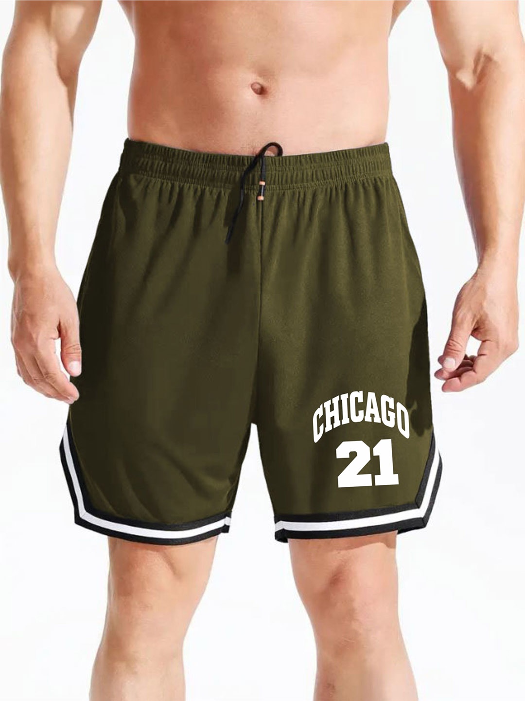 

MASCARI Men Printed Regular Fit Dri-FiIT Training or Gym Sports Shorts, Olive