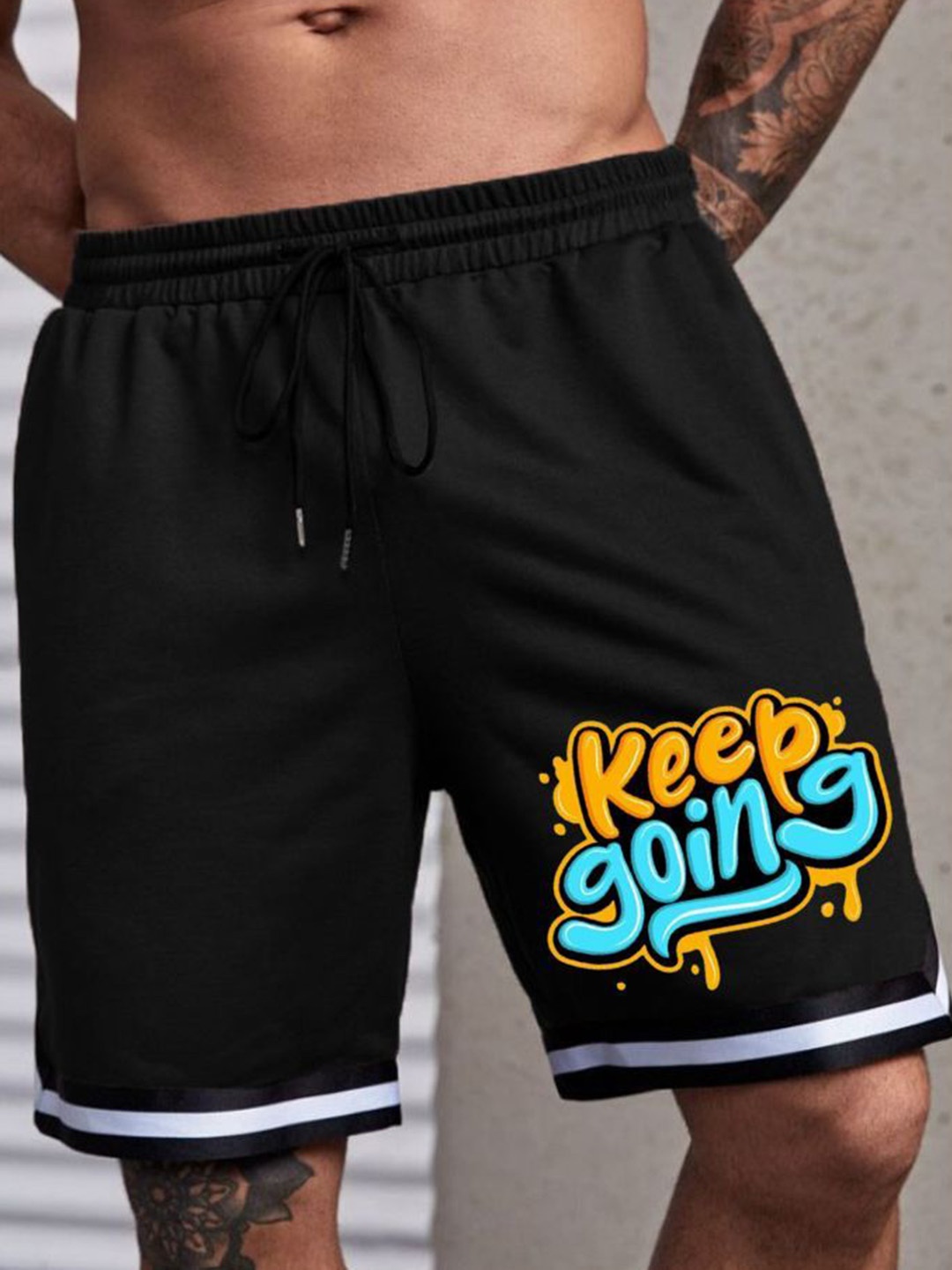 

MASCARI Men Printed High-Rise Training or Gym Sports Shorts, Black