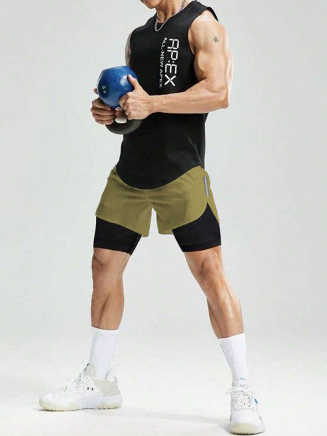 

MASCARI Men High-Rise Training or Gym Sports Shorts, Olive