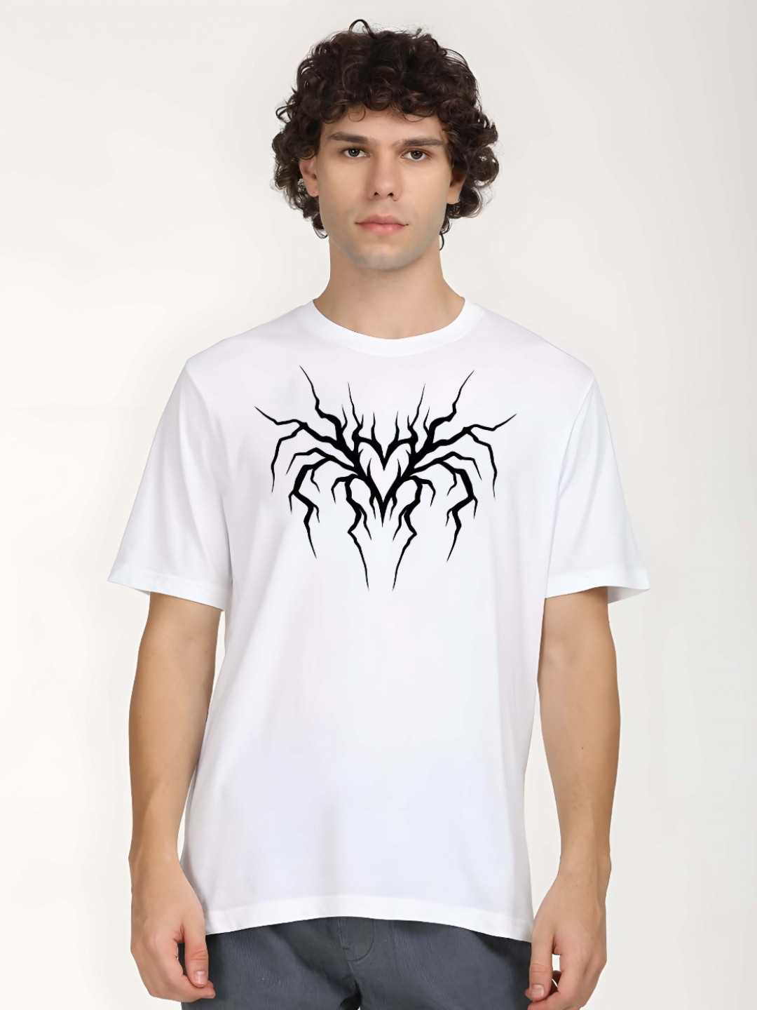 

BOWLIFESTYLE Men Graphic Printed Round Neck Pure Cotton T-shirt, White