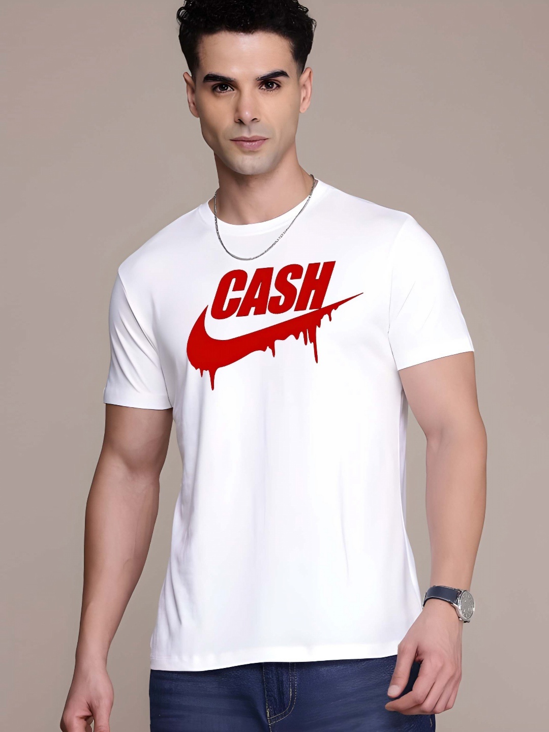 

BOWLIFESTYLE Men Typography Printed Round Neck Pure Cotton T-shirt, White