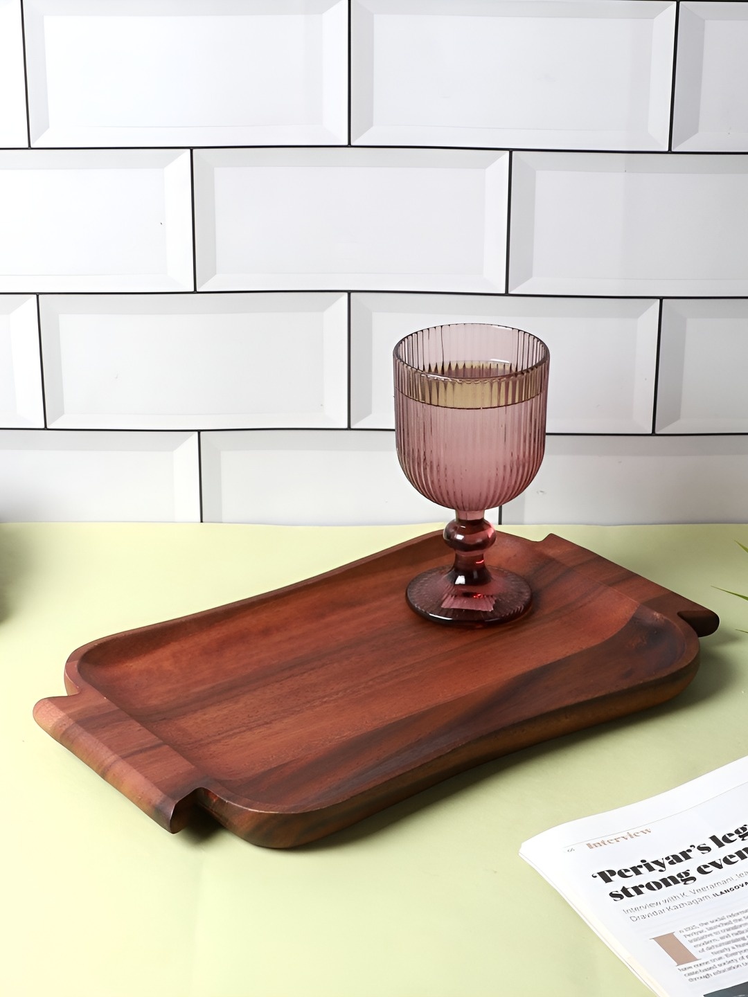 

NATURALLY YOURS Brown Wooden Easy to Clean Rectangular Shaped Serving Tray