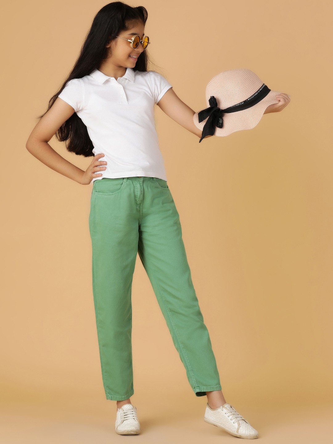

TALES & STORIES Girls Regular Fit Cotton Jeans, Green