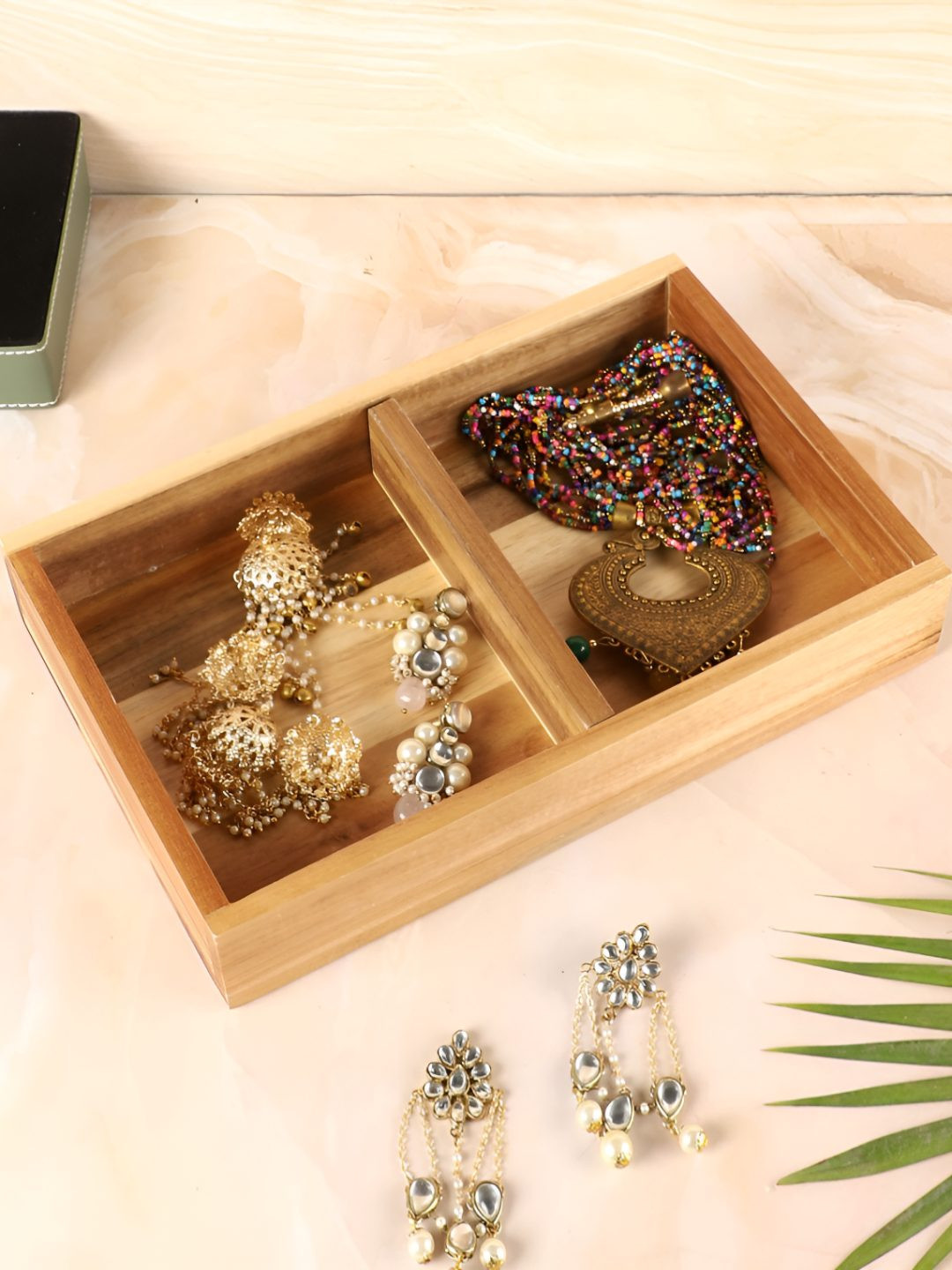 

NATURALLY YOURS Brown Wood Easy to Clean Rectangle Tray With Partition