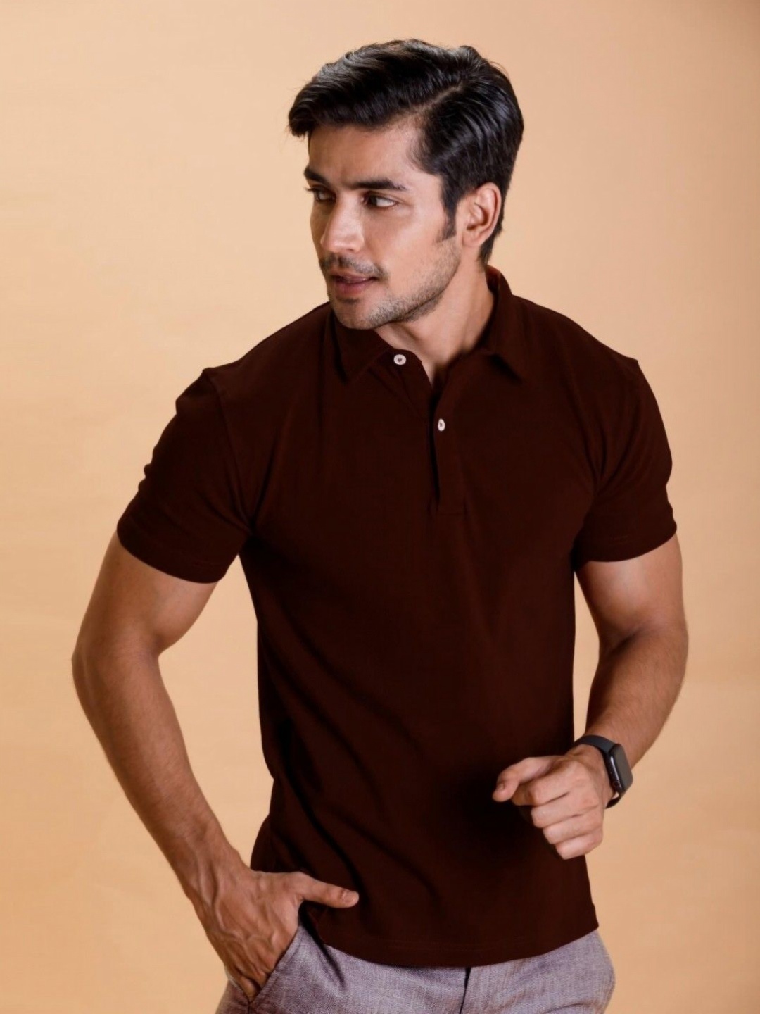 

GET GOLF Men Solid Polo Collar Cotton T-shirt, Burgundy