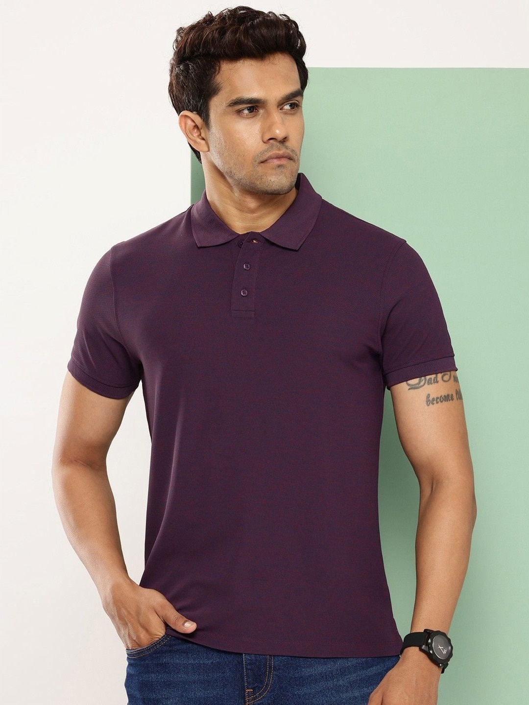 

GET GOLF Men Solid Polo Collar Cotton T-shirt, Purple