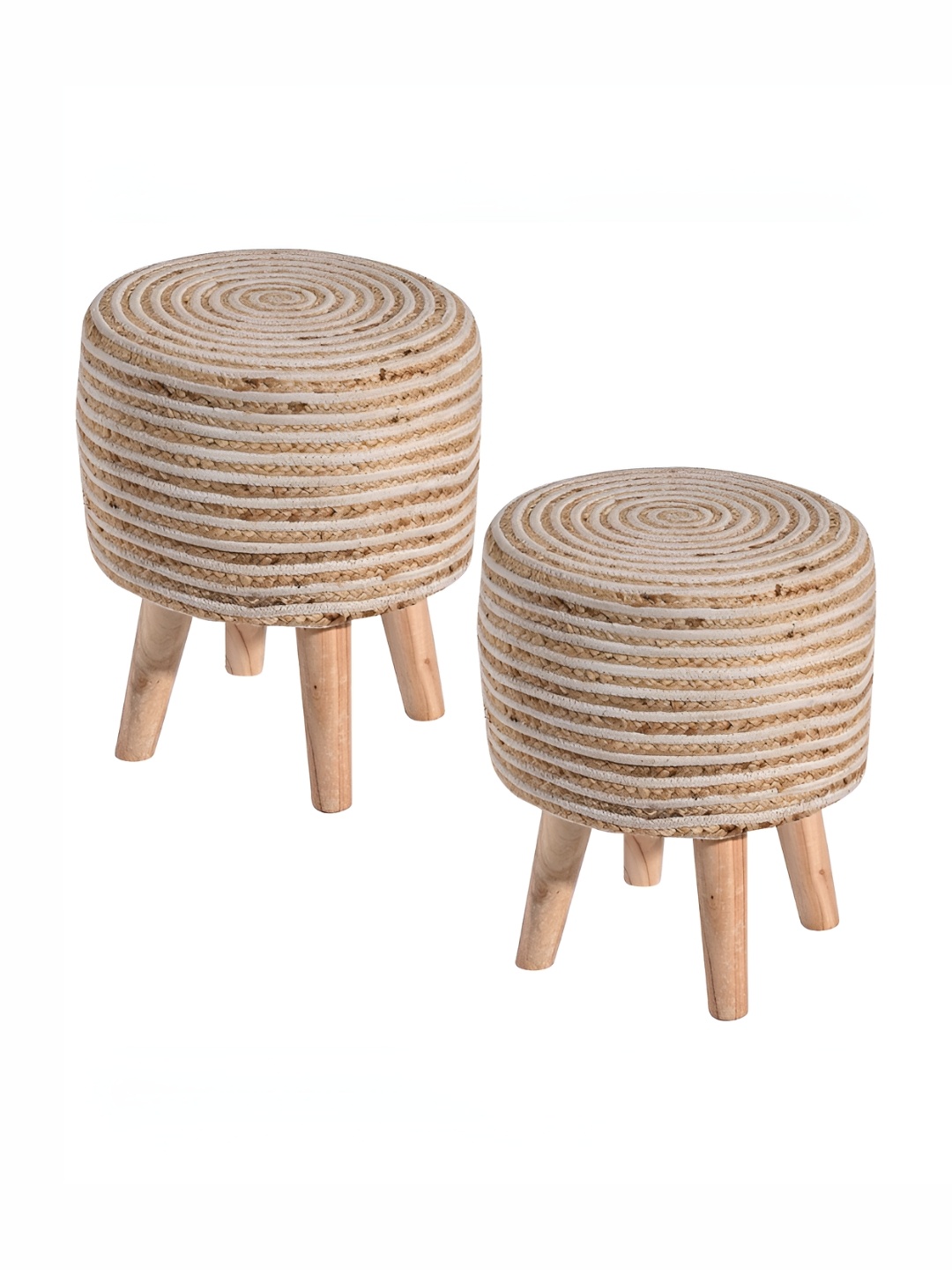 

Kuber Industries White 2 Pieces Striped Eco Friendly Rope Ottoman Stool For Sitting