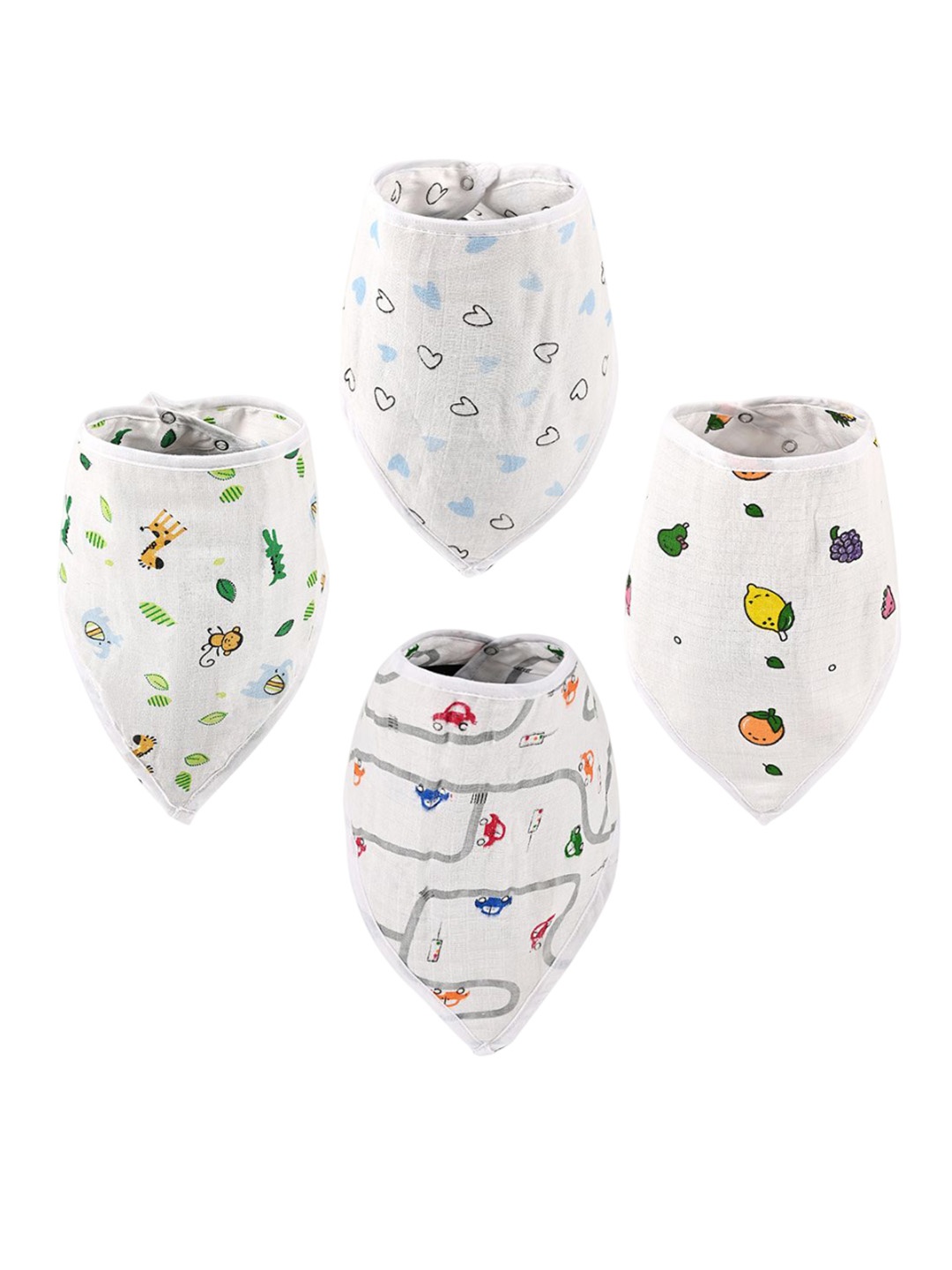 Kuber Industries Pack Of 4 Printed Soft Cotton Napkins & Bibs For New Born Baby, White