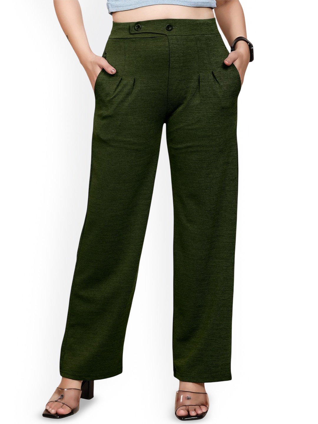 

Areca Designer Women Pleated Trousers, Olive