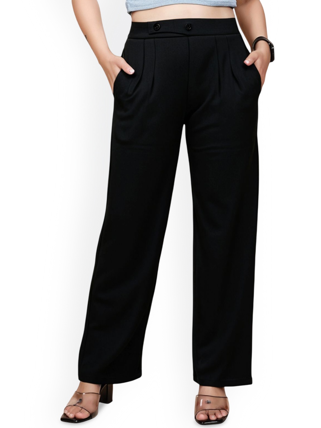 

Areca Designer Women Pleated Trousers, Black