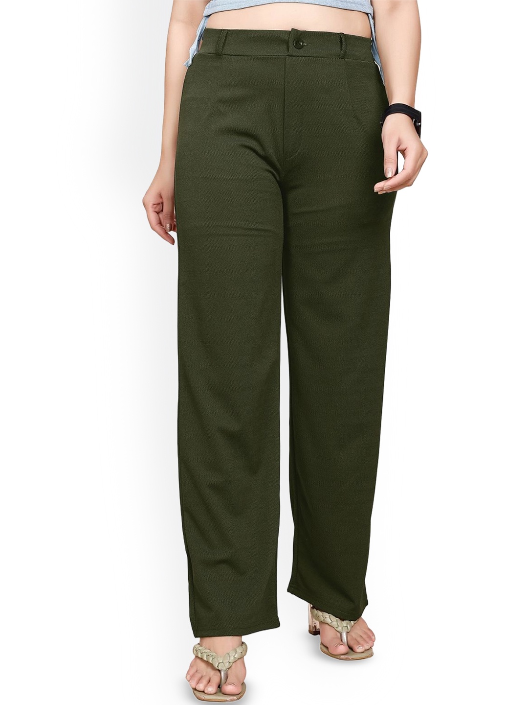 

Areca Designer Women Regular Fit Mid-Rise Trousers, Olive