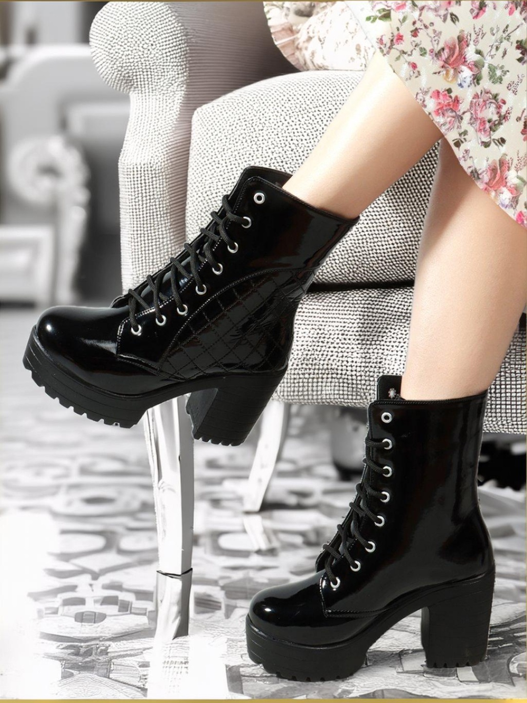 

Killer Women Lace-Up Heeled Boots, Black