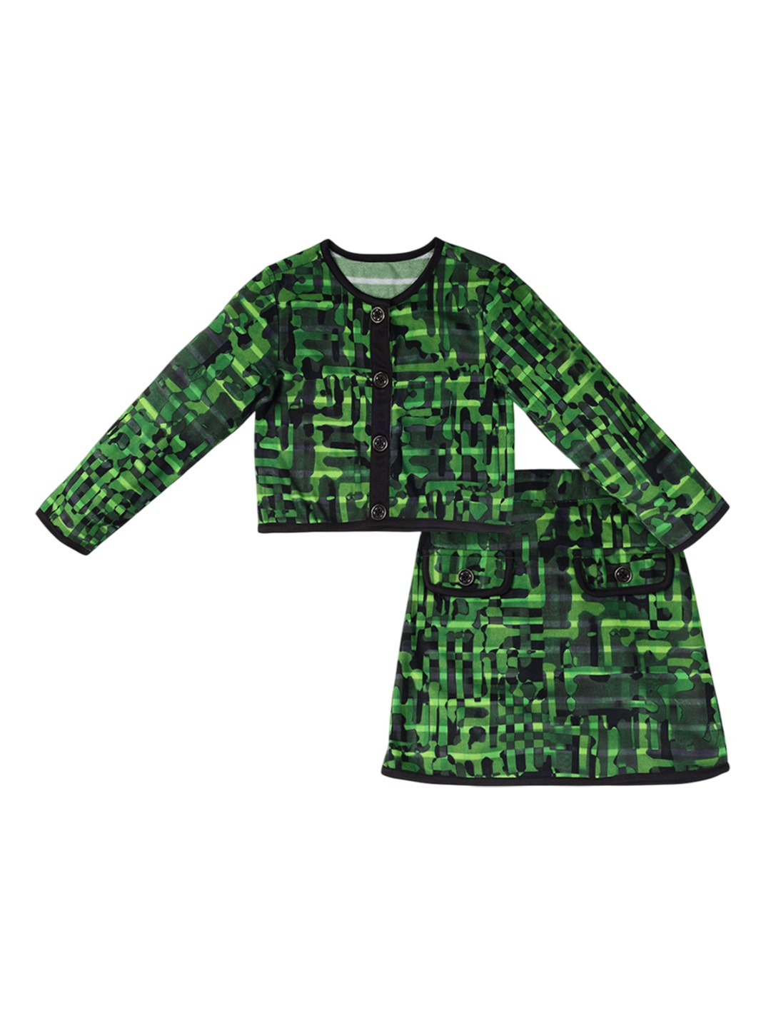 

ZACKBEE Girls Printed Long Sleeves Top With Skirt, Green