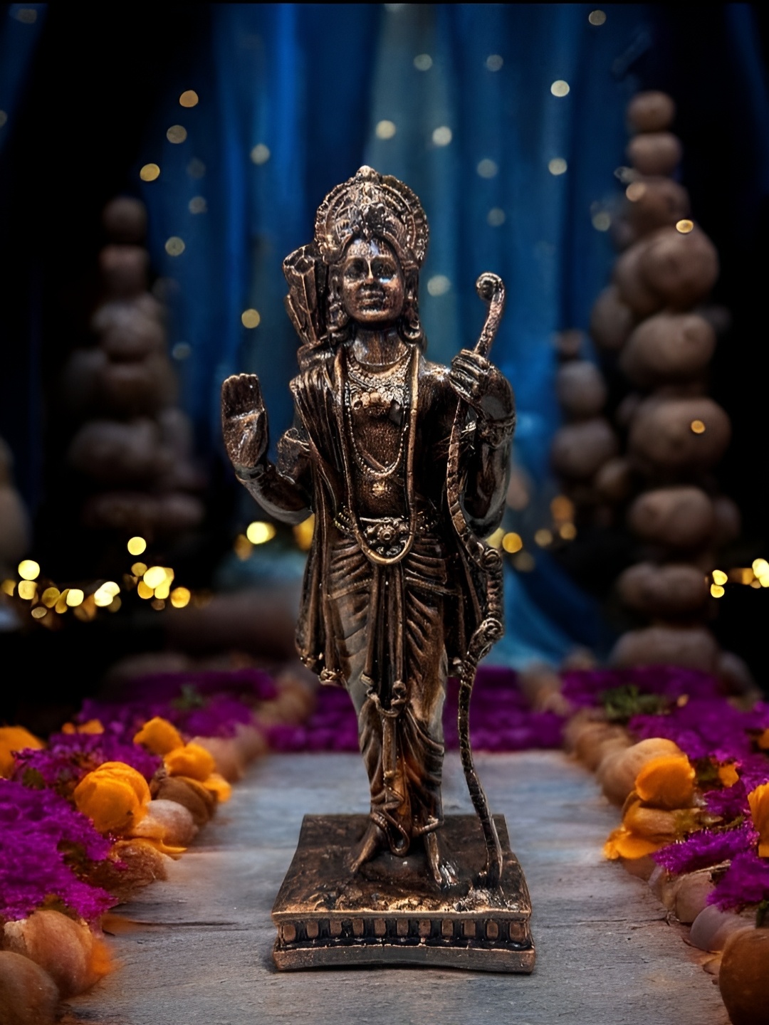 

NAYRA HANDICRAFTS Black & Gold-Toned Lord Shri Ramji Religious Idol Showpiece