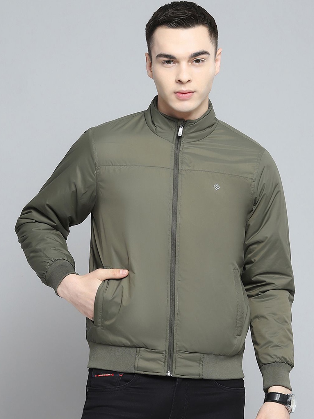 

Cloak & Decker Men Mock Collar Solid Casual Lightweight Bomber Jacket, Olive