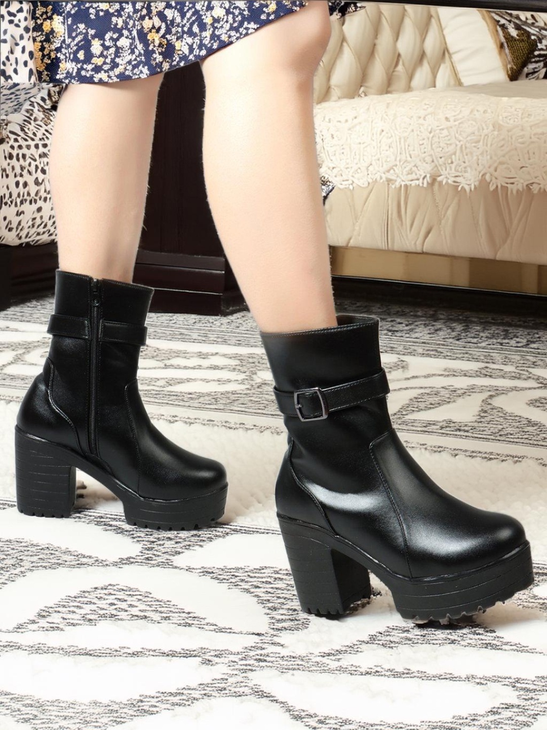 

Killer Women Ankle High Chunky Boots, Black