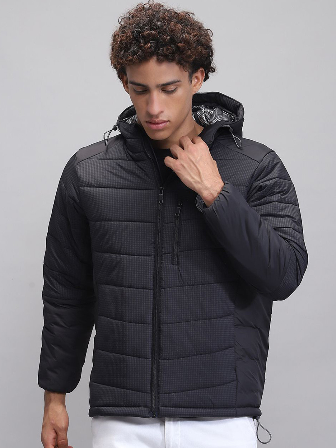 

rock.it Men Hooded Checked Casual Lightweight Padded Jacket, Black