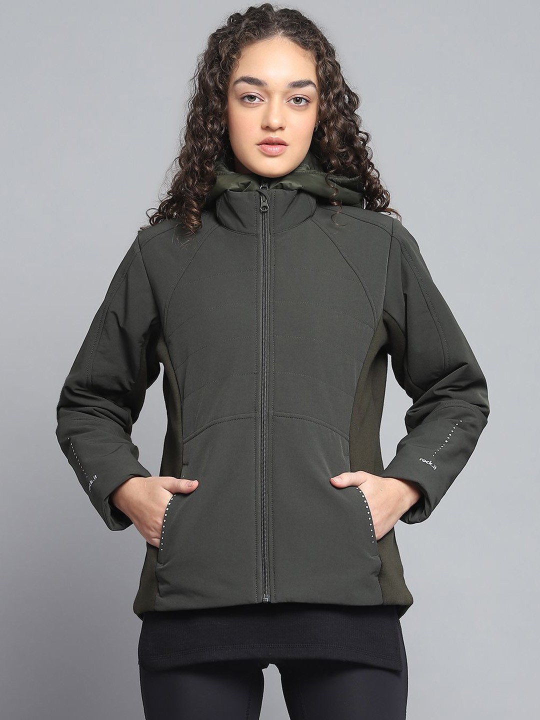 

rock.it Women Hooded Solid Casual Lightweight Padded Jacket, Olive