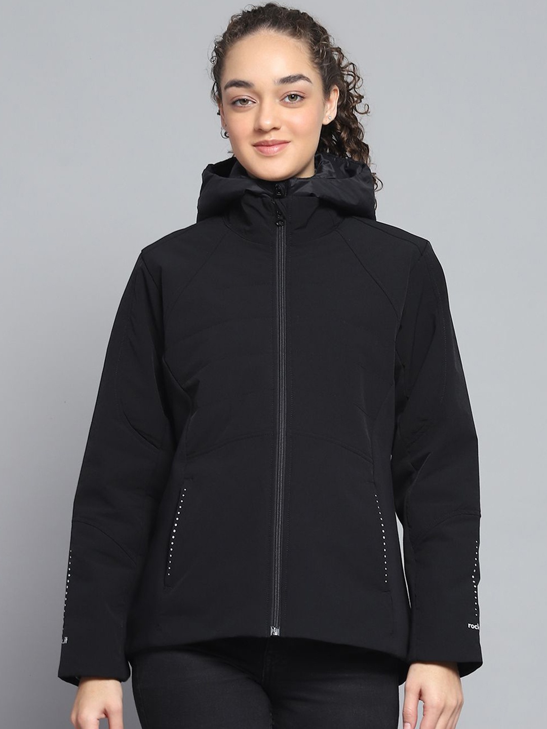 

rock.it Women Hooded Solid Casual Lightweight Tailored Jacket, Black