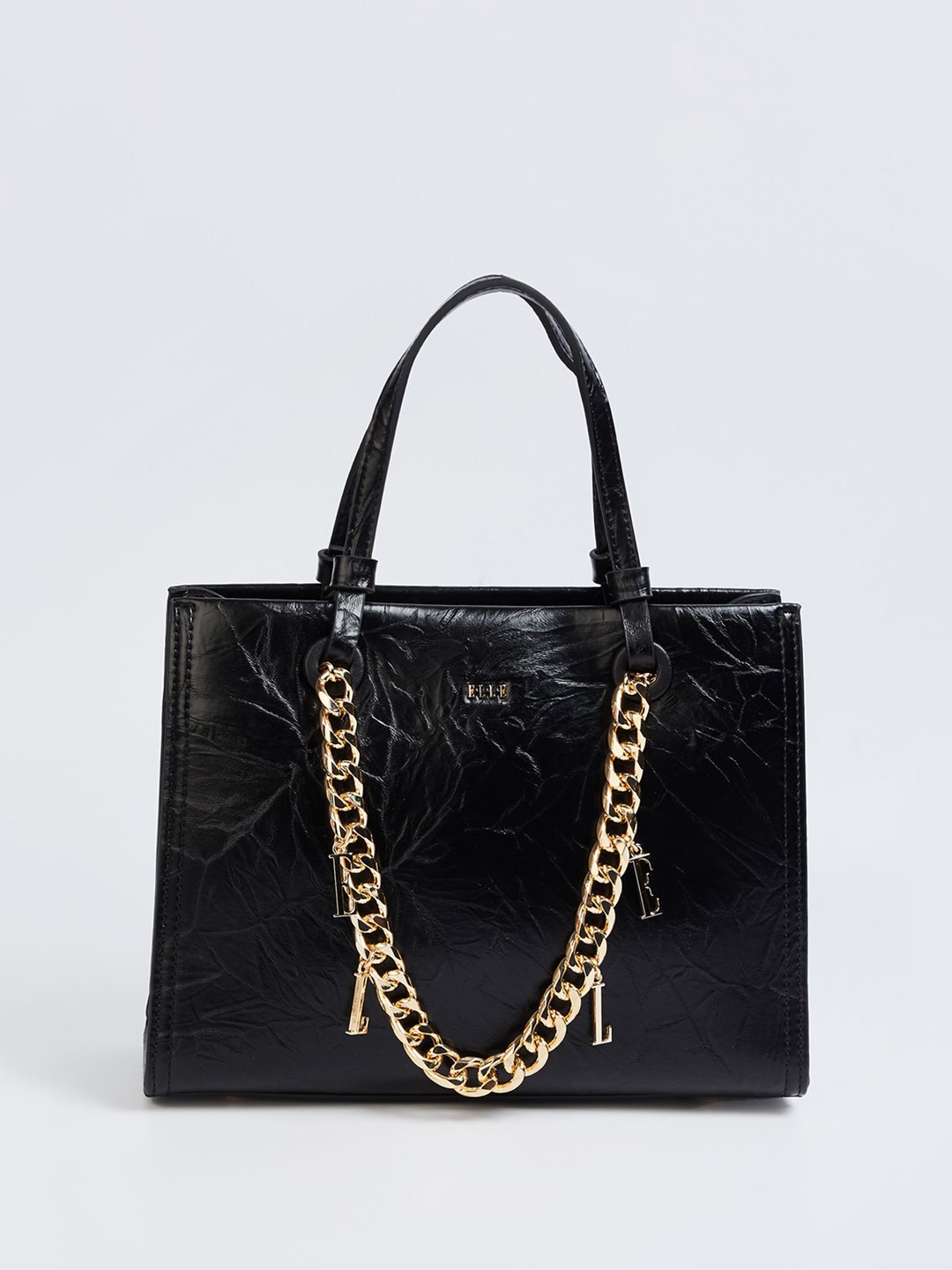 

ELLE Women Textured Oversized Structured Handheld Bag, Black