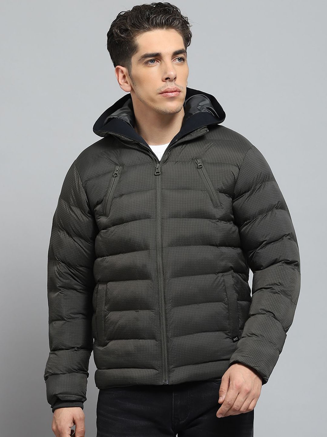 

Monte Carlo Men Hooded Checked Casual Lightweight Puffer Jacket, Olive